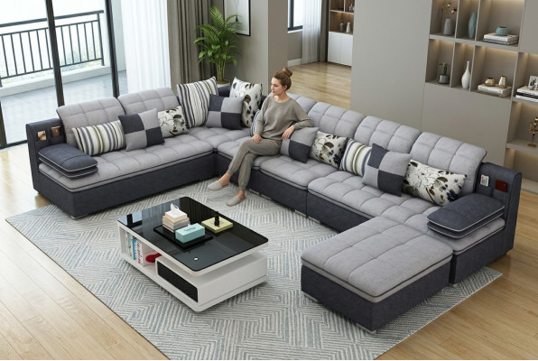 Furniture living landscape luxury corner sofa U-shape upholstered sofas relax couch textile seat