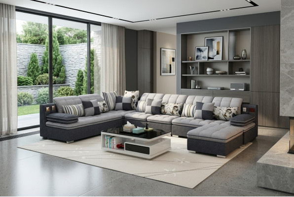 Furniture living landscape luxury corner sofa U-shape upholstered sofas relax couch textile seat