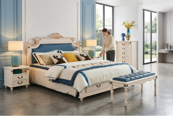 Bed Cushion Design Luxury Double Hotel Beds Bedroom Baroque Wood Furniture New