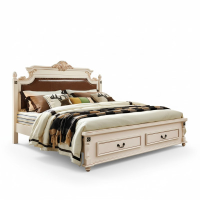 Bed Cushion Design Luxury Double Hotel Beds Bedroom Baroque Wood Furniture New