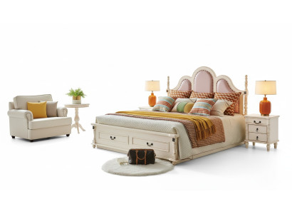 3-piece bedroom set, 2x wooden nightstands, designer bed, luxury classic new