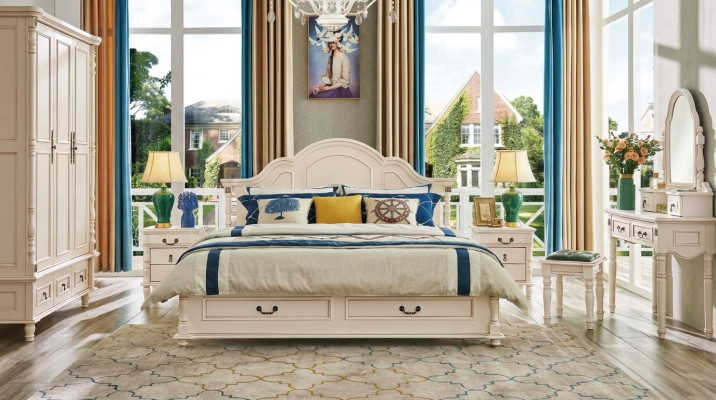 Bedroom set bed nightstand wardrobe chair dressing table design 6-piece set.