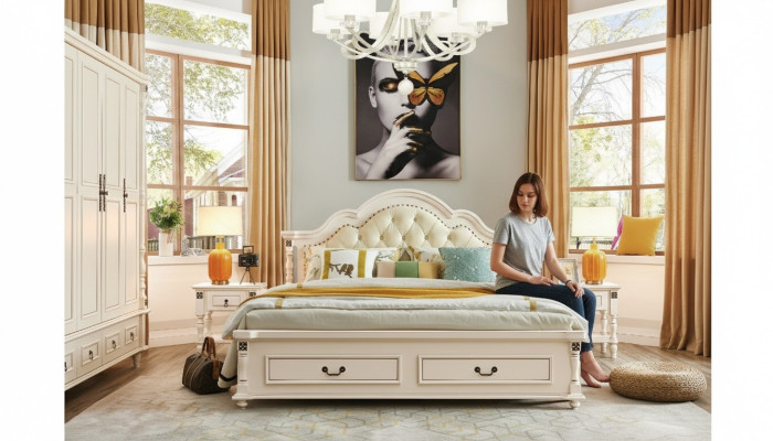 Bedroom set bed nightstand wardrobe hotel beds wood design 4-piece set.