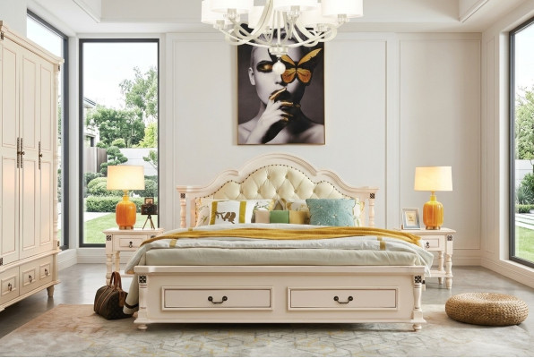 Bedroom set bed nightstand wardrobe hotel beds wood design 4-piece set.