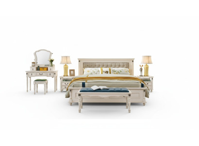 Noble double bed with luxurious wood design and upholstered headboard