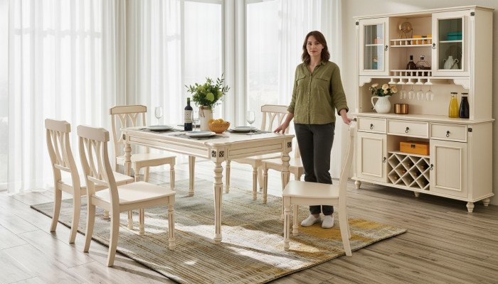 Dining Room Dining Table 6 x Chairs Dining Set Wood Kitchen Table Group 7-piece New