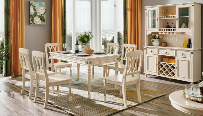 Dining Room Dining Table 6 x Chairs Dining Set Wood Kitchen Table Group 7-piece New