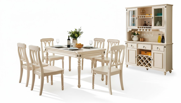 Dining Room Dining Table 6 x Chairs Dining Set Wood Kitchen Table Group 7-piece New