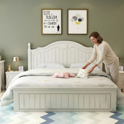 Country house style bed, double wood luxury design furniture, bedroom wooden bed.