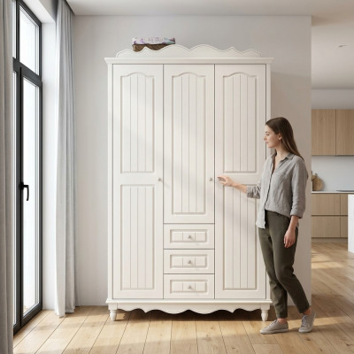 Country style furniture classic wardrobe cabinet wood bedroom white