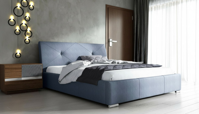 Blue upholstered bed double hotel beds bedroom bed frame fabric blue wood