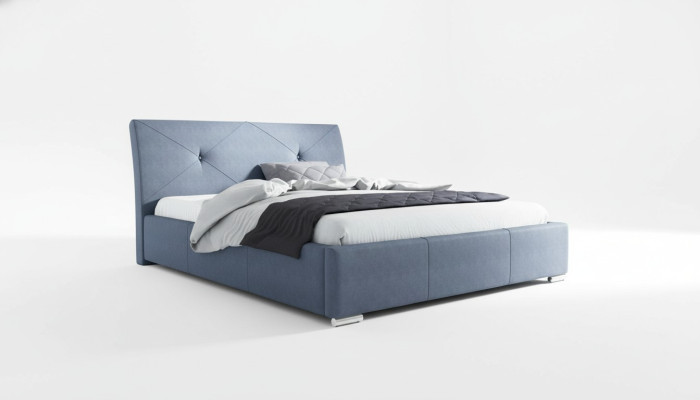 Blue upholstered bed double hotel beds bedroom bed frame fabric blue wood