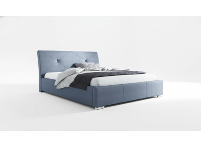 Blue upholstered bed double hotel beds bedroom bed frame fabric blue wood