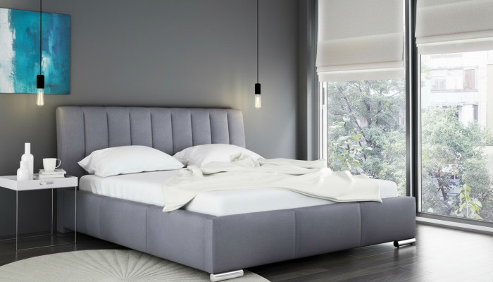 Bed, double bed, furniture, bed frame, fabric, 160x200 textile upholstered bed, gray beds.