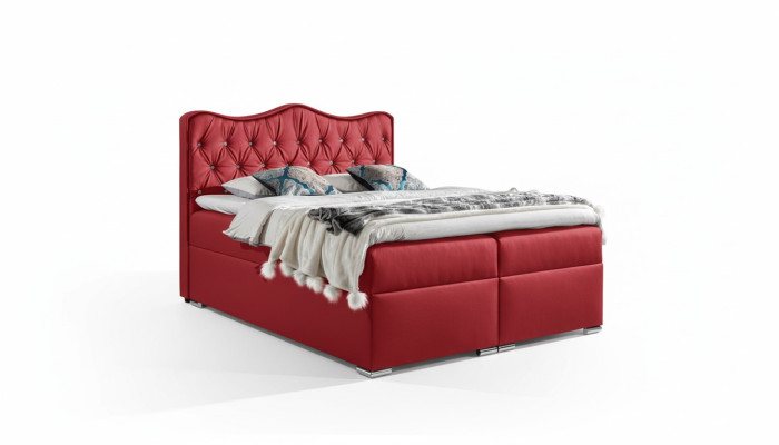 Double bed, bed, box spring bed with storage box, matrimonial bed, beds, upholstered bed, red, new