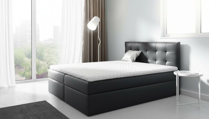 Marital bed, beds, upholstered bed, box spring bed, double bed, bed with storage box, black.