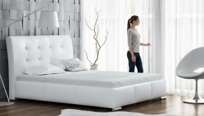 Marital bed bed frame beds upholstered bed double bed white polyester contemporary