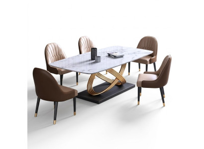 Luxury Table Metal Dining Table Mega Design Tables Stainless Steel Marble Imitation Dining Table