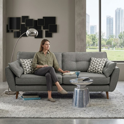 Upholstered Sofa 2-Seater Textile Seat Design Couch Sofas Fabric Gray 226 cm New