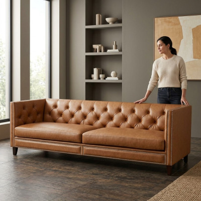 Sofa 4-seater Upholstered Sofa Modern Seat Polyester Design Couch Orange