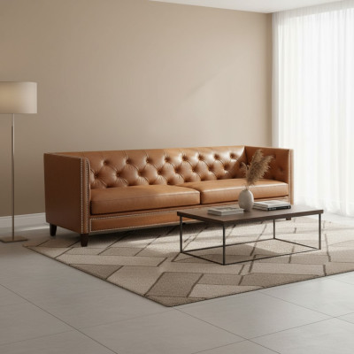 Sofa 4-seater Upholstered Sofa Modern Seat Polyester Design Couch Orange