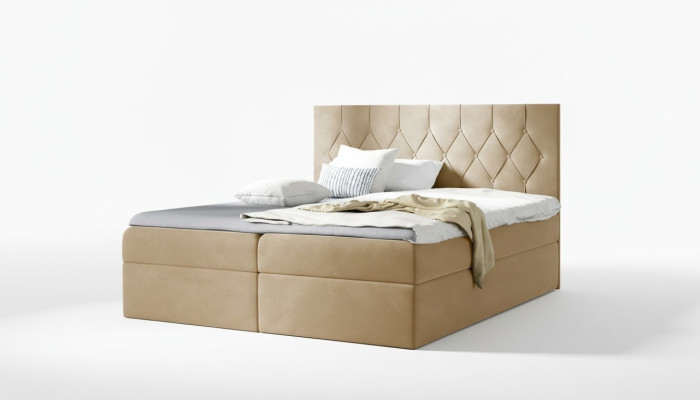 Luxury Box Spring Bed Hotel Beds Upholstered Function Bed Frame 180x200cm Beige
