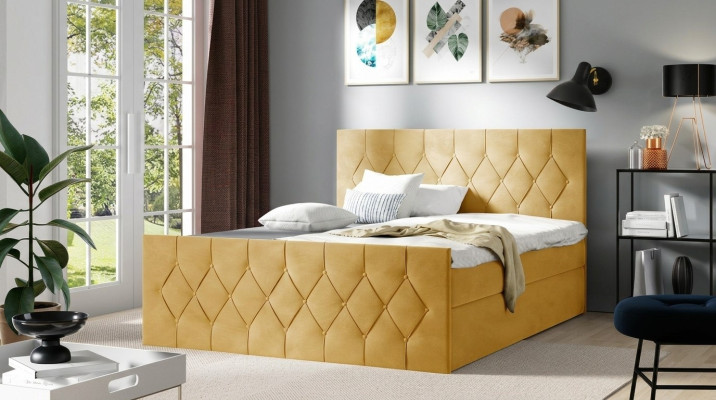 Upholstered bed beds bed padding designer box spring luxury design yellow 200x200 new