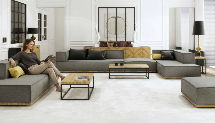 Corner sofa L-shape luxury suite sofa fabric sofas upholstery seating corner modern gray