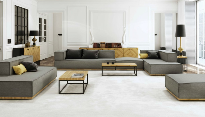 Corner sofa L-shape luxury suite sofa fabric sofas upholstery seating corner modern gray