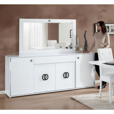 Design dresser set with mirror glossy wood XXL luxury wardrobe