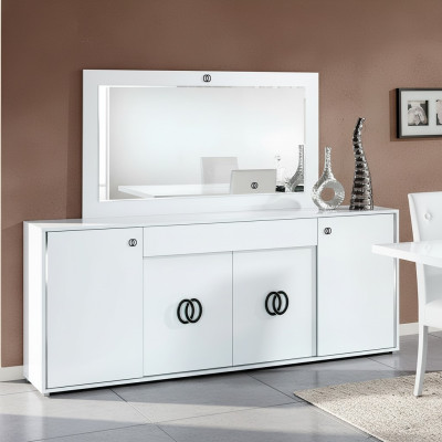 Design dresser set with mirror glossy wood XXL luxury wardrobe