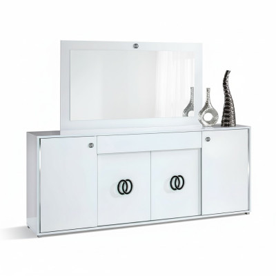 Design dresser set with mirror glossy wood XXL luxury wardrobe