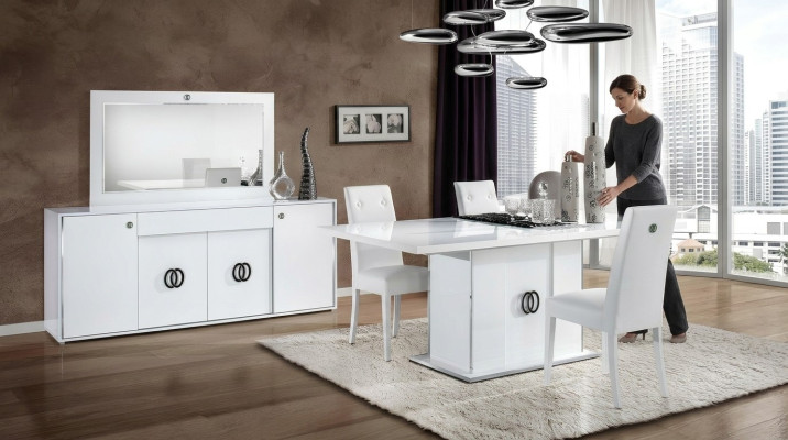 Dining table with 3 chairs, dresser, mirror, luxury, wood, modern, 6-piece design set.