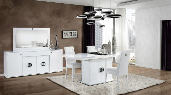 Dining table with 3 chairs, dresser, mirror, luxury, wood, modern, 6-piece design set.
