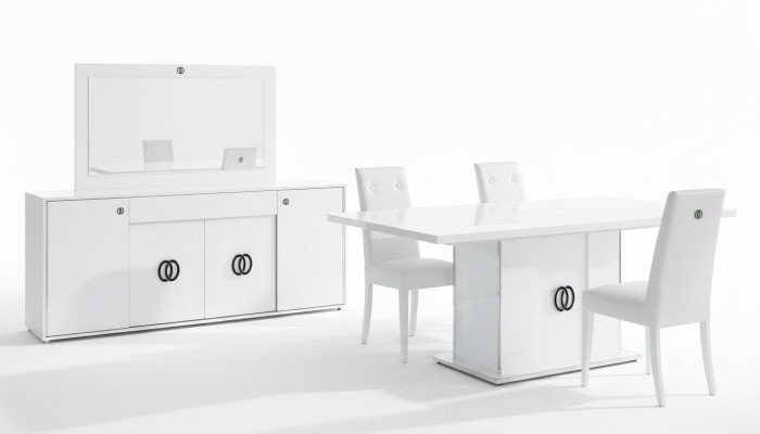 Dining table with 3 chairs, dresser, mirror, luxury, wood, modern, 6-piece design set.