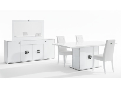 Dining table with 3 chairs, dresser, mirror, luxury, wood, modern, 6-piece design set.