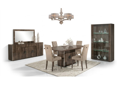 Dining room furniture set with table, chairs, chest of drawers, mirror and display cabinet of 8 pieces