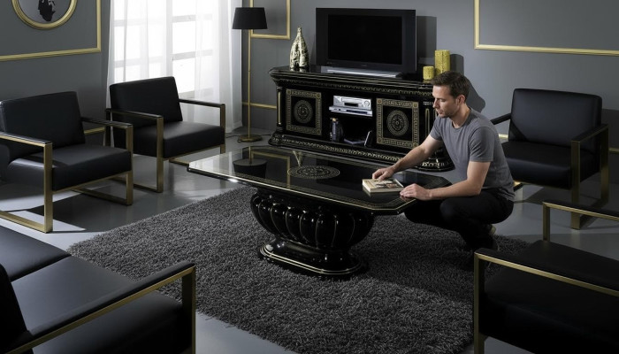 Luxury wooden coffee table, sofa table, black table