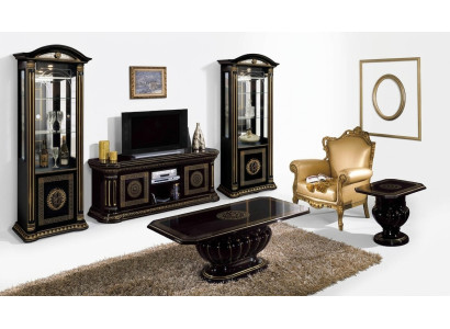Luxury 5-piece living room set with display cabinet, coffee table, and black side table