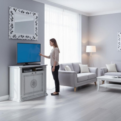 Glossy TV lowboard design shelves wood Italy