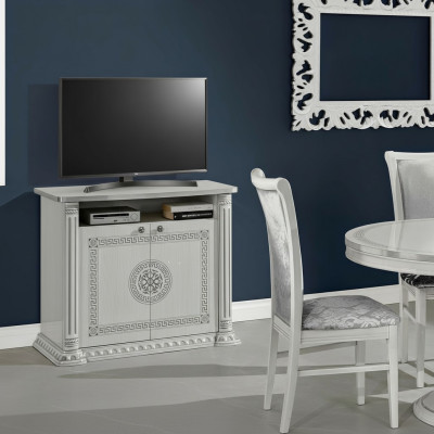 Glossy TV lowboard design shelves wood Italy