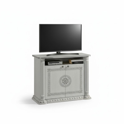 Glossy TV lowboard design shelves wood Italy