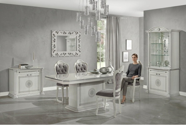 Dining room set table chairs chest display group white 7 pieces