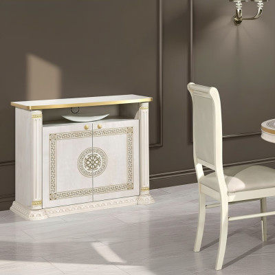 Designer TV unit, console for television, luxury beige wooden furniture