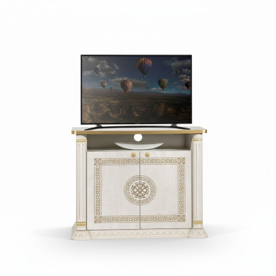 Designer TV unit, console for television, luxury beige wooden furniture