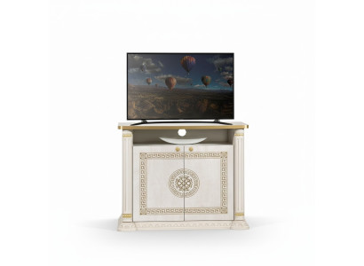 Designer TV unit, console for television, luxury beige wooden furniture