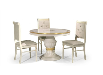 Dining room furniture set with round wooden table of 4 pieces