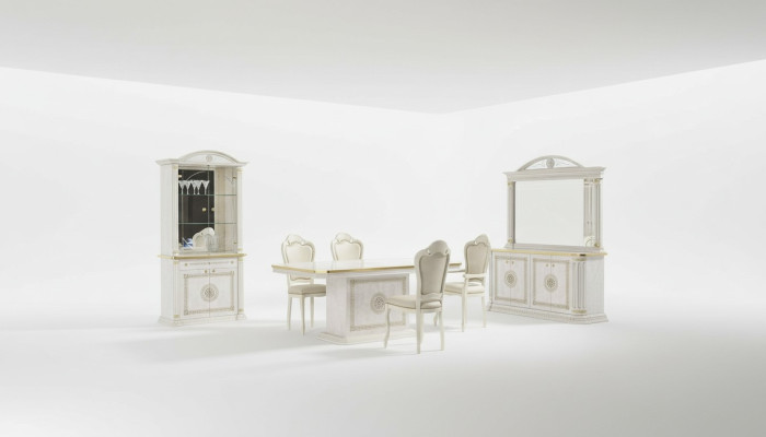 Luxury dining table chair dresser mirror showcase set 8 pieces