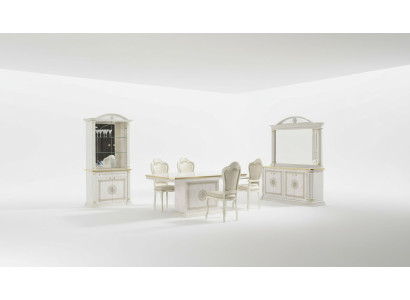 Luxury dining table chair dresser mirror showcase set 8 pieces