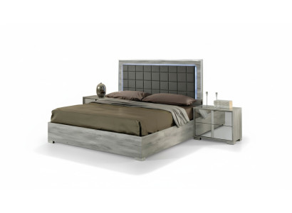Luxury double bed in upholstered gray wood with modern design